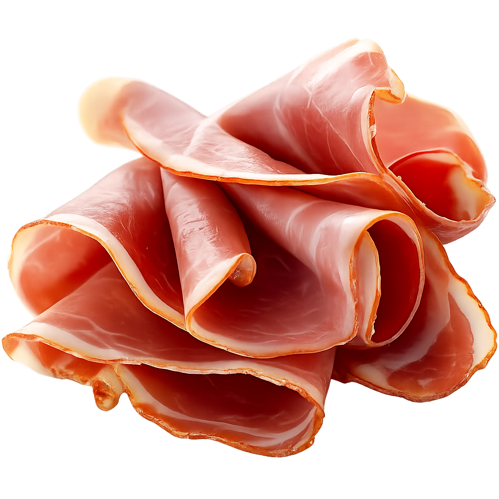 Delicate folded slices of San Daniele prosciutto crudo